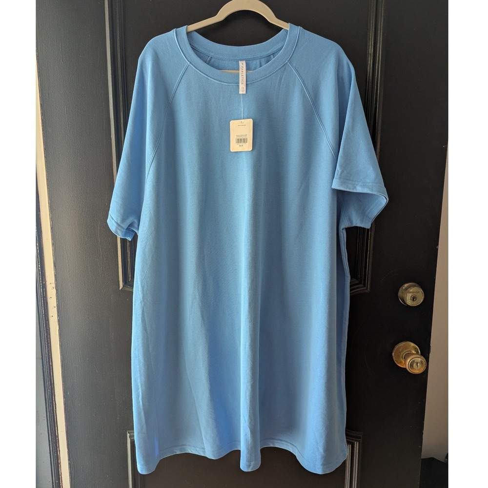 Fabletics Casual Shift Dress Blue Womens 2X Short‎ Sleeve Crew Neck Cotton Blend